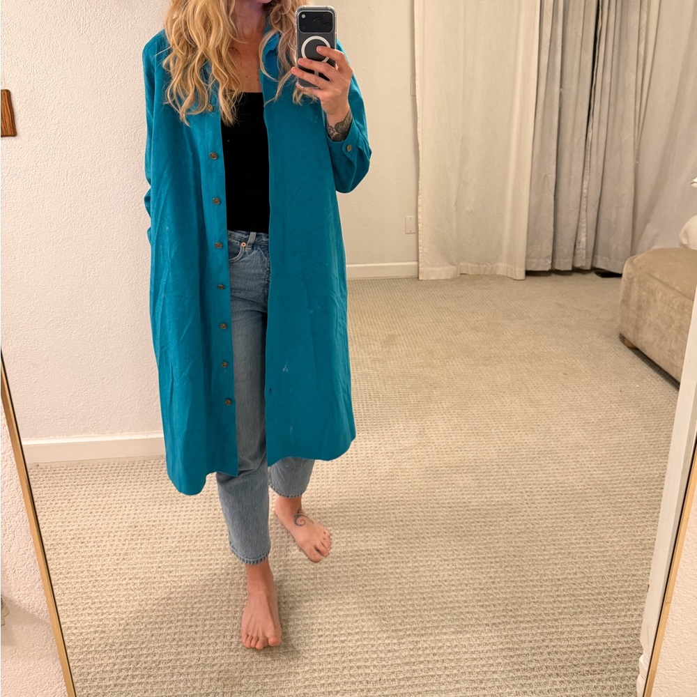 Vintage petites by willi Teal Button-Up Long very lightweight coat.